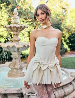 Bowknot Lace Up Tulle Bandeau Mini Dress