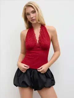 Lace Halter Neckline Knotted Tank Top