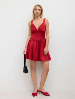 Satin V-neck Ruffle Mini Dress