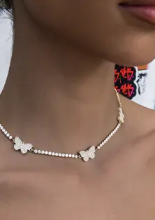 Micro Tennis Butterfly Necklace in Yellow Gold