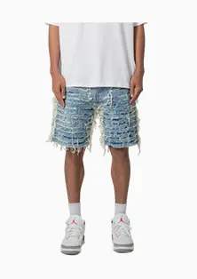 ALLOVER FRAYED DENIM SHORTS 