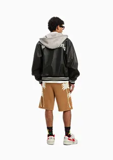 CURVED LOGO LEATHER BOMBER BLACK