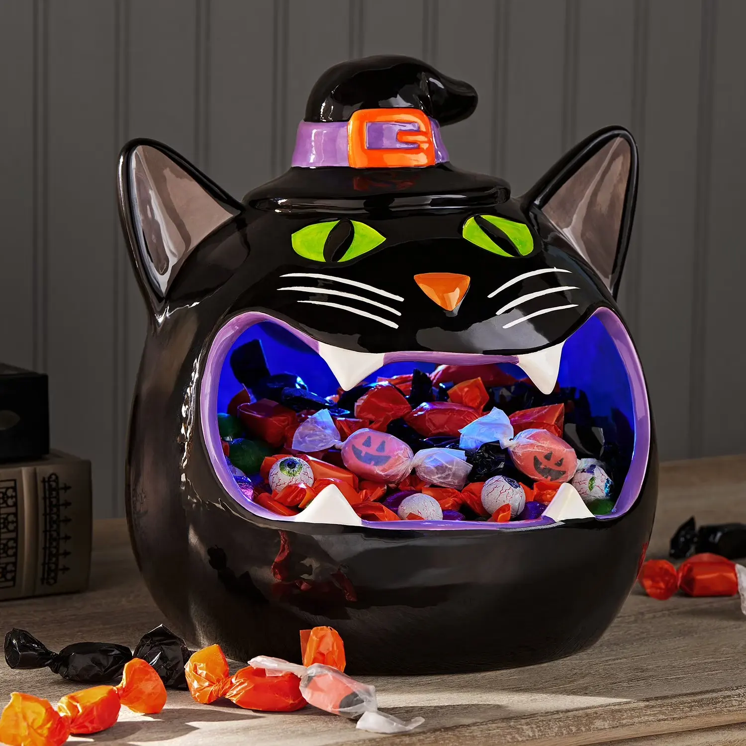 Member's Mark Pre-Lit Ceramic Cat Halloween Candy Bowl