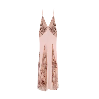 Red Carpet Dress In Silk Georgette Fabric And Embroidered Lace