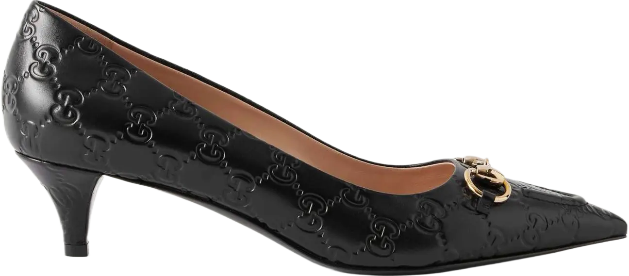 Horsebit-detailed logo-debossed leather pumps