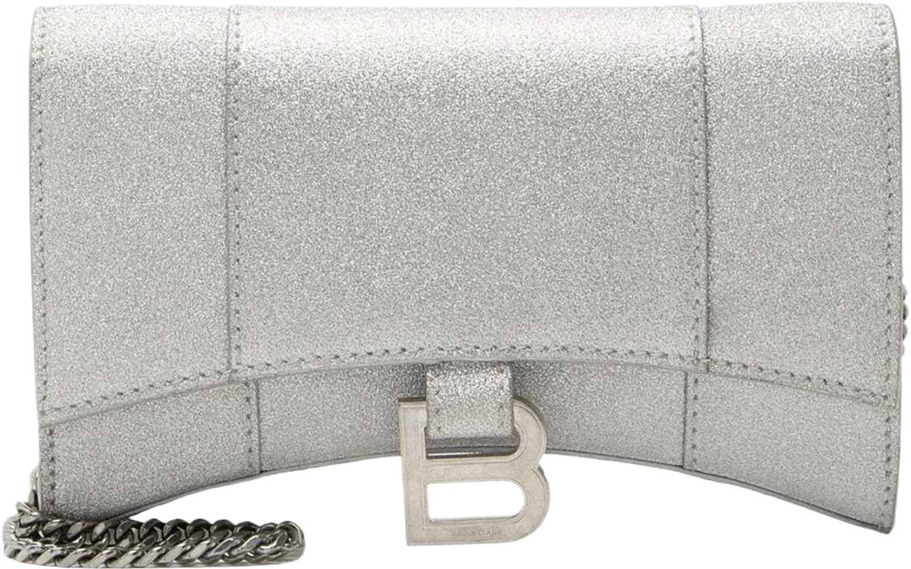 Balenciaga Silver Cotton Hourglass XS Wallet on Chain (Authentic Pre-Loved) 