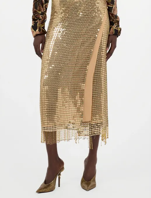 Gold Sequin Midi Skirt
